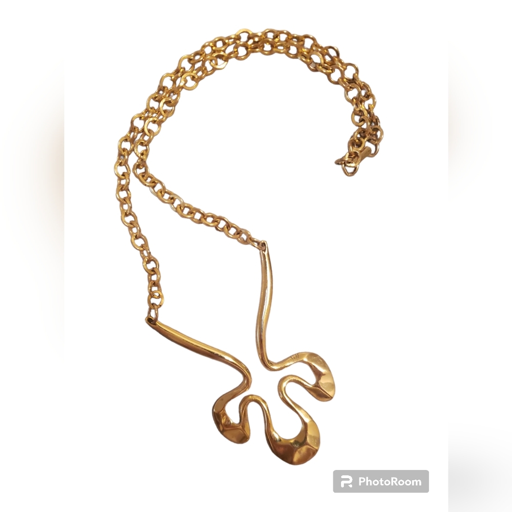 New Gold Toned "Pinched Squiggle"  Necklace